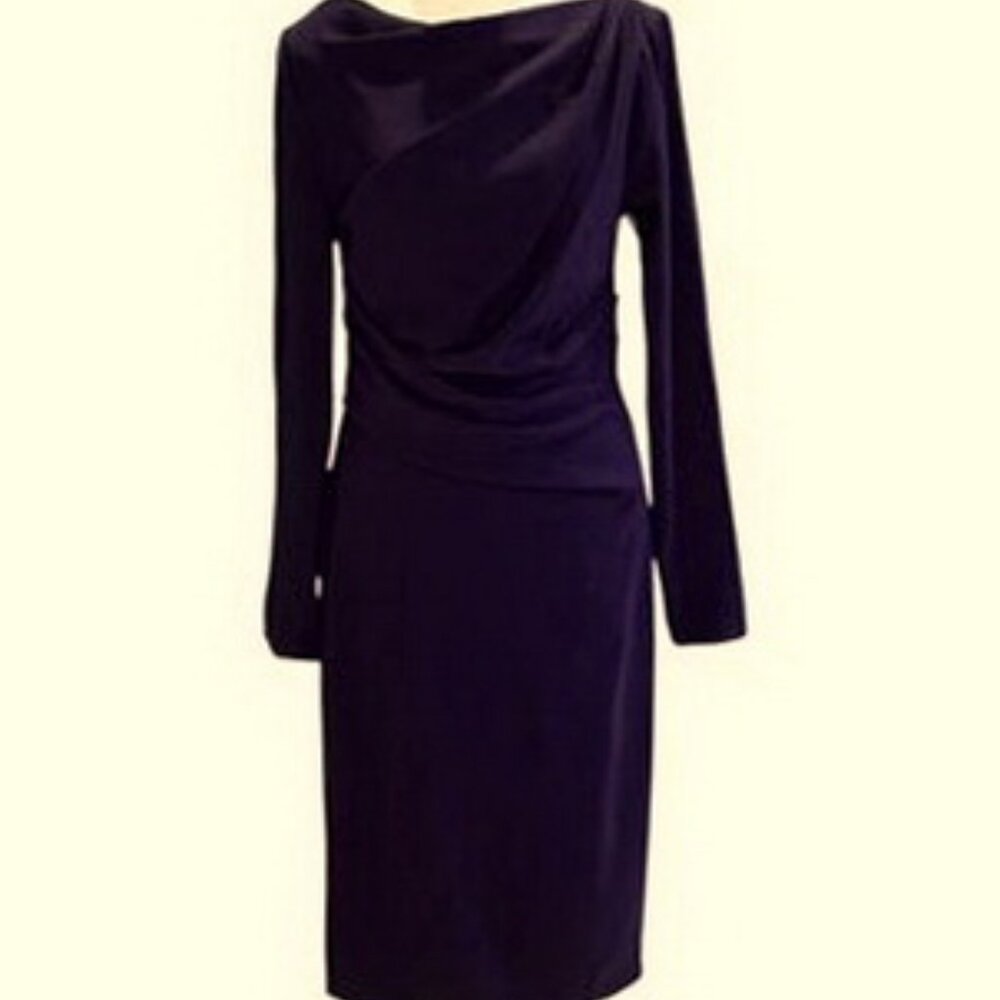 Talbot Runhof Tolga5 Purple Draped Crepe Midi Long Sleeve Dress